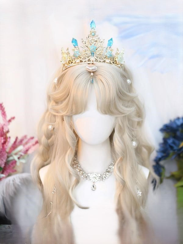 Wavy Curtain Long Beige Wig With Bangs