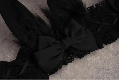 Black Gothic Bunny Ears Hairband with Bowknots