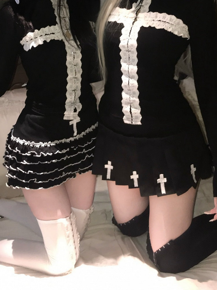 Black Accent Skirt Cross with Mini Gothic Pleated