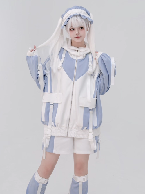 Colorblock Light White Tenshi Kaiwai Inspired and Techwear Jacket: Blue