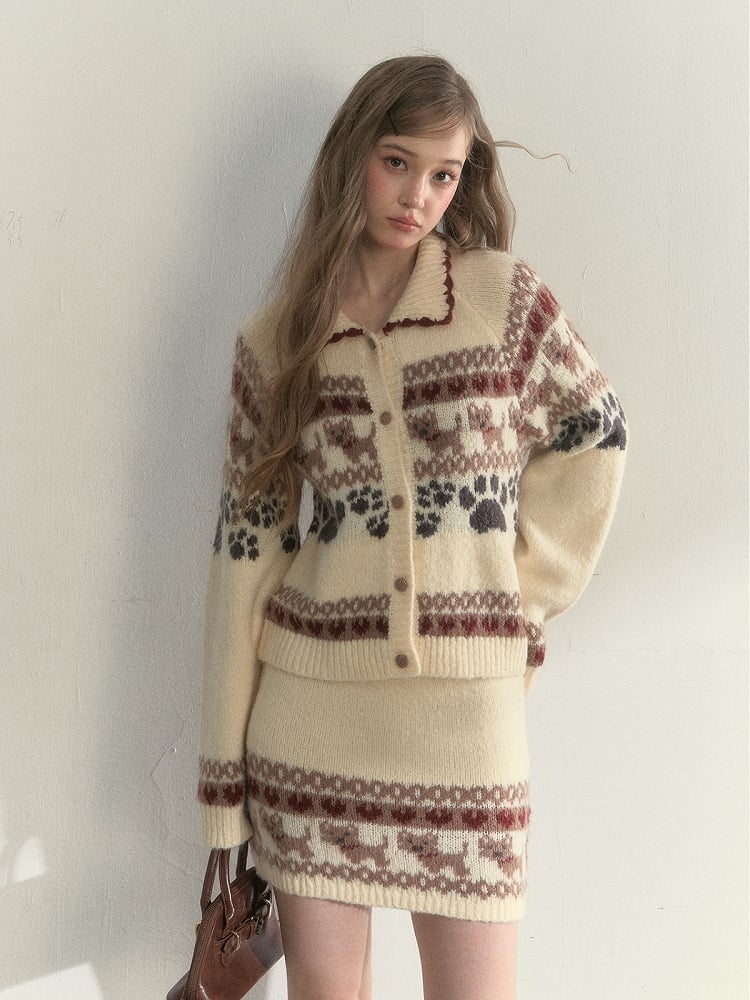 Beige with Skirt Pattern Dog Knit Sweet