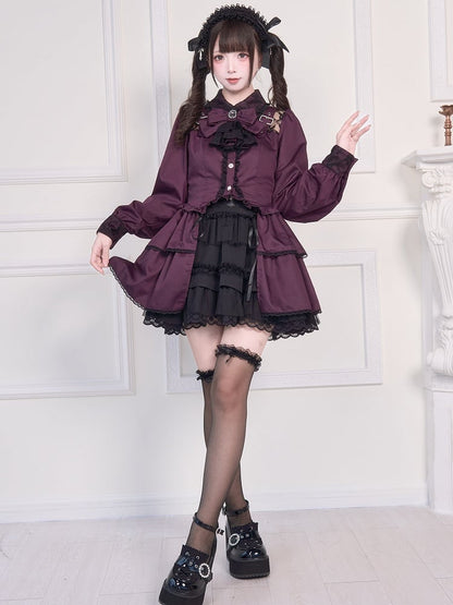 Bluse Bowknot Illusion über Jirai Ausschnitt Riemen Schnalle Lila Brosche Kei und mit