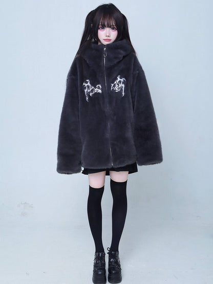 Kei Black Jirai Fleece Embroidered Jacket