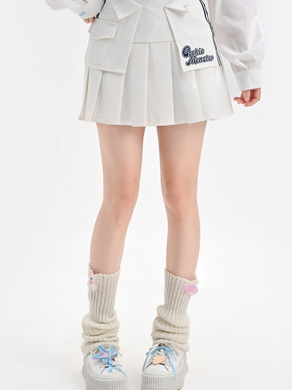 ホワイトスポーツスリムフィットプリーツスカート