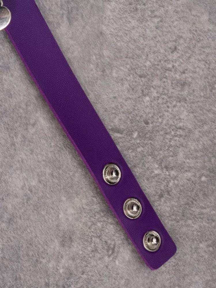 Chain And Heart Cut-out Gothic Choker Pendant Purple Cross-shaped