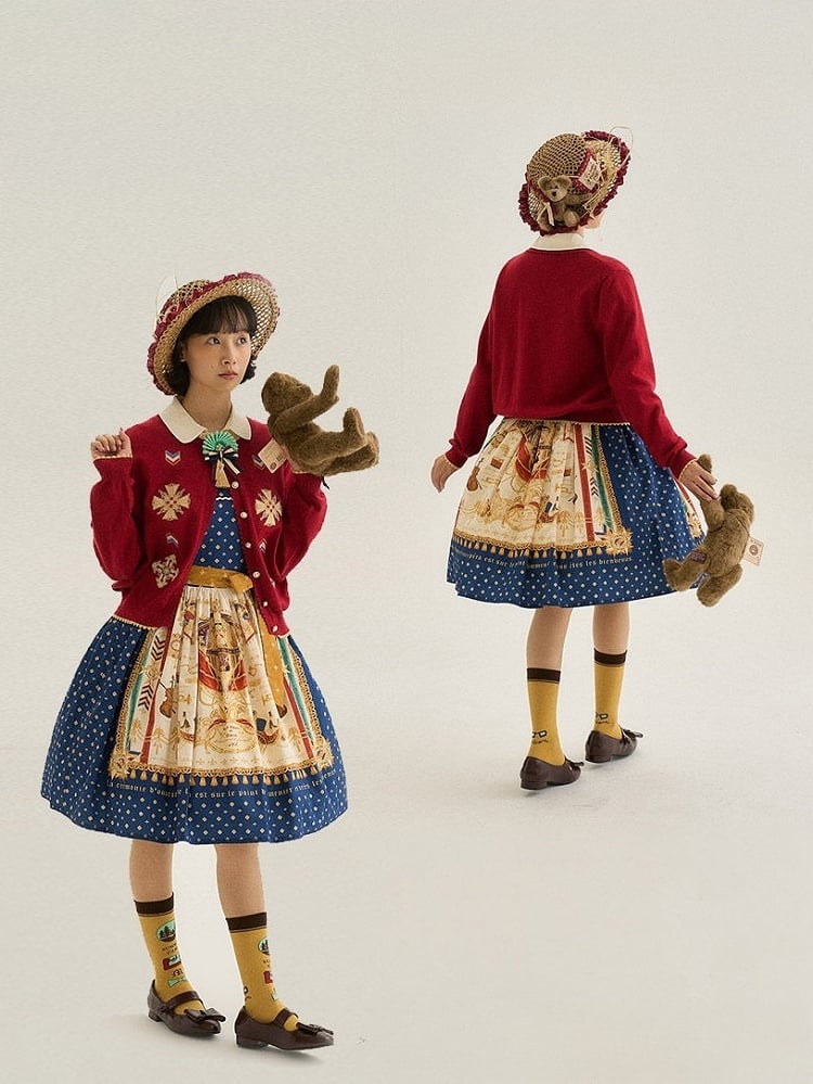 Red Embroidered Pattern Elegant Lolita Knit Cardigan - Crucis Universal Tailor Company