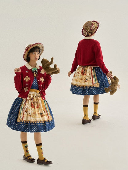Red Embroidered Pattern Elegant Lolita Knit Cardigan - Crucis Universal Tailor Company