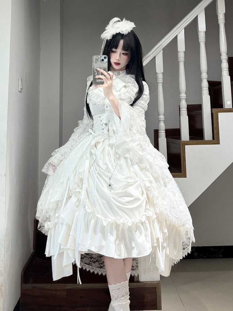 Boned White Lolita Skirt Gothic Waist Drawstring Corset / Under