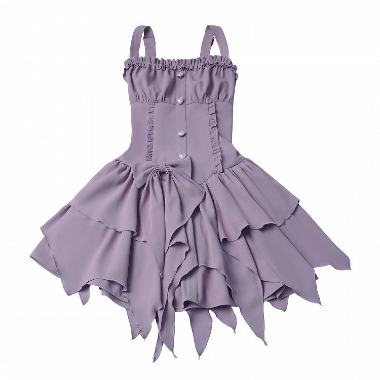 Purple Asymmetric Cami Dress with Ruffle & Bow - PINK SAVIOR