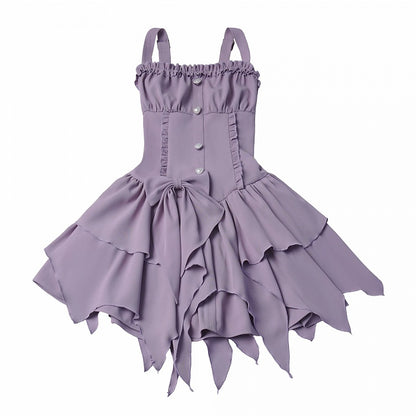 Purple Asymmetric Cami Dress with Ruffle & Bow - PINK SAVIOR