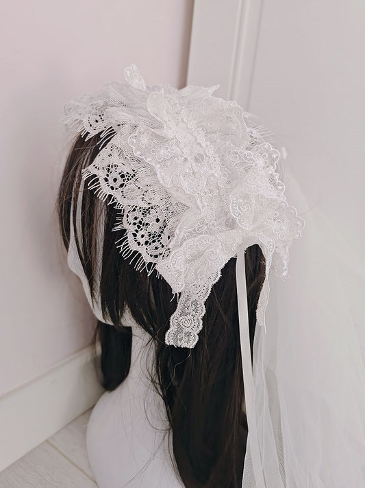 Black / White / Apricot Hairband with Veil