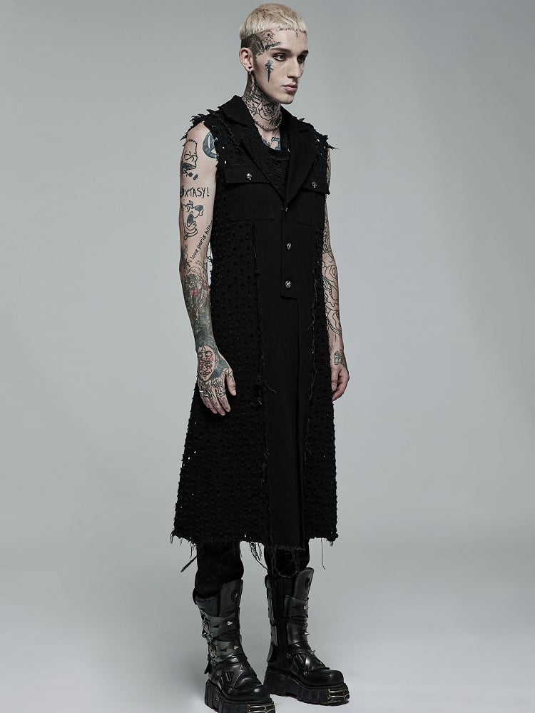 Men's Vest Punk Length Medium Black Old