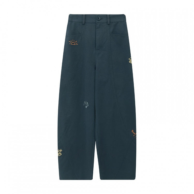 Wide-leg Vintage Embroidery Dark for Pants Winter Cut Autumn Cute - Blue
