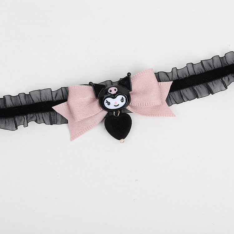 Lolita Choker Lace Black Sweet-Edgy Cute Bowknot Pink
