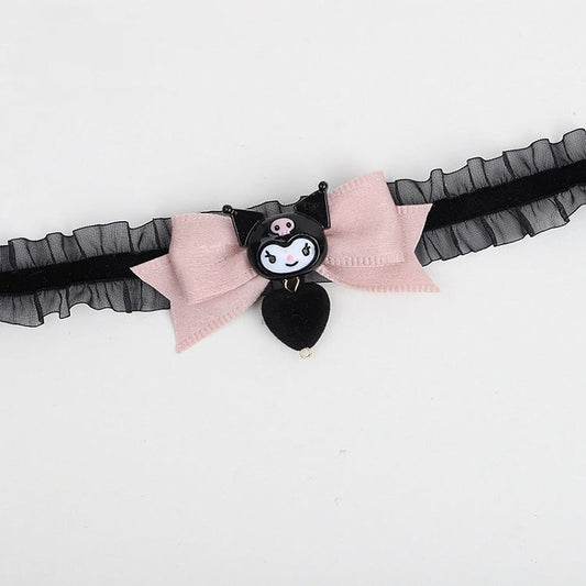 Lolita Choker Lace Black Sweet-Edgy Cute Bowknot Pink