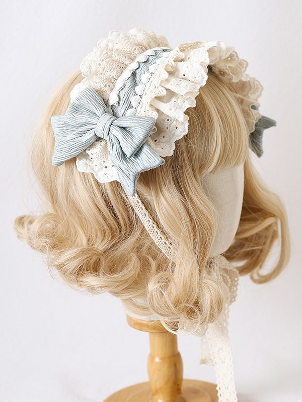 With Beige Blue Light Hairband Cute Green Sweet Lace Mint Bow Pink-Purple Lolita / Options