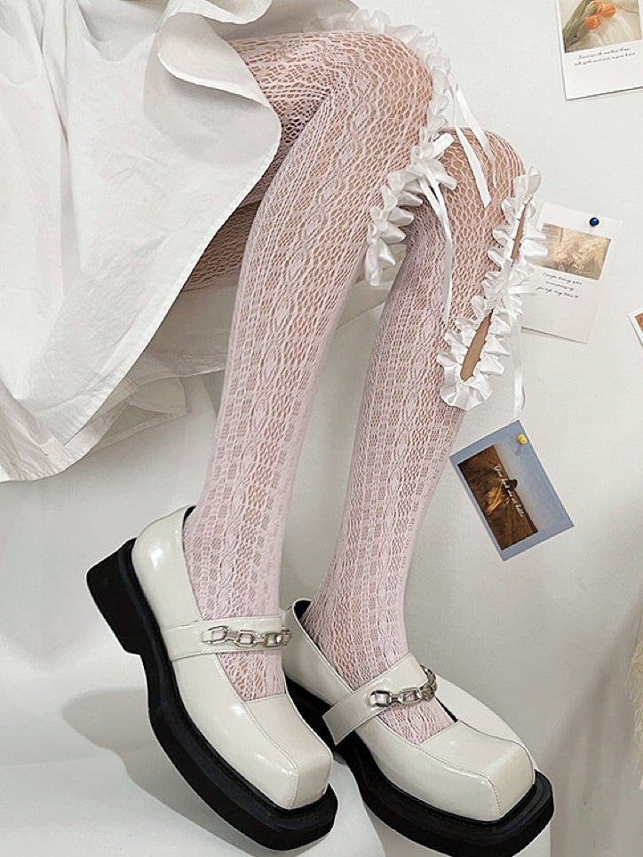 Y2K Tights Pink Trim Ruffles Design Cut-out