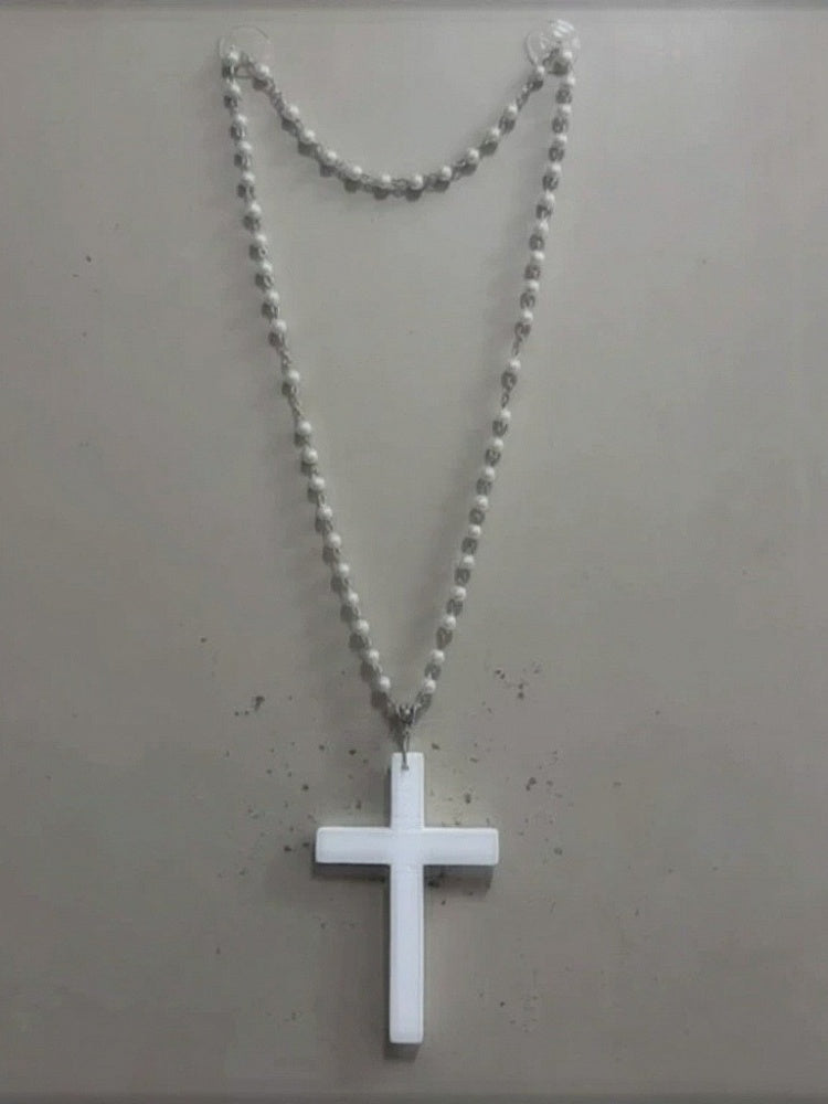 Gothic Y2K Beaded Necklace with Cross - Boobi Shop