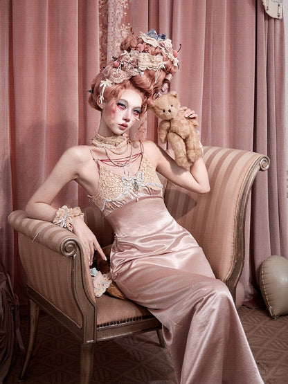 Rococo Pink Lace Satin Slip Dress with Padded Cups - Blood Supply