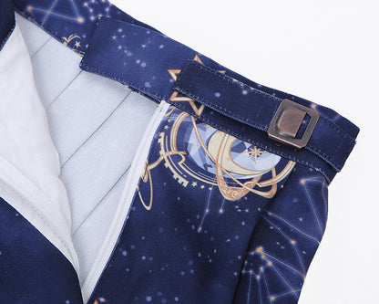 Navy Blue Celestial Globes Print JK Uniform Pleated Skirt