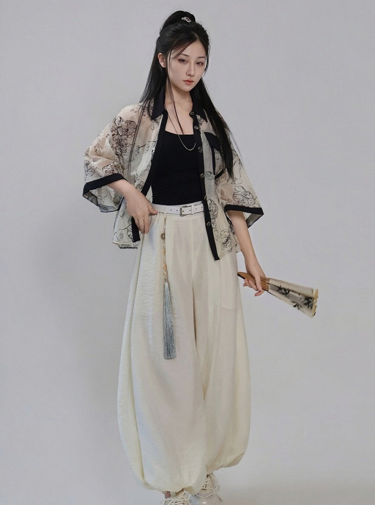 Beige Tencel Lantern Pants with Simple Basic Design - Feng Hua Gui Guo Ling