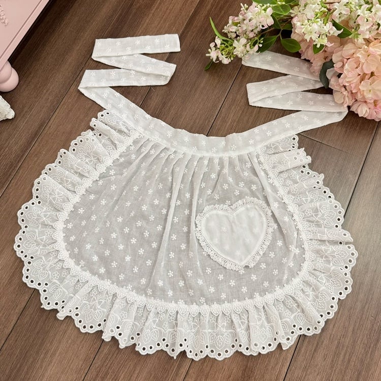 3 Apron Polka-dot Pattern Trim Heart Color Options Lace Applique