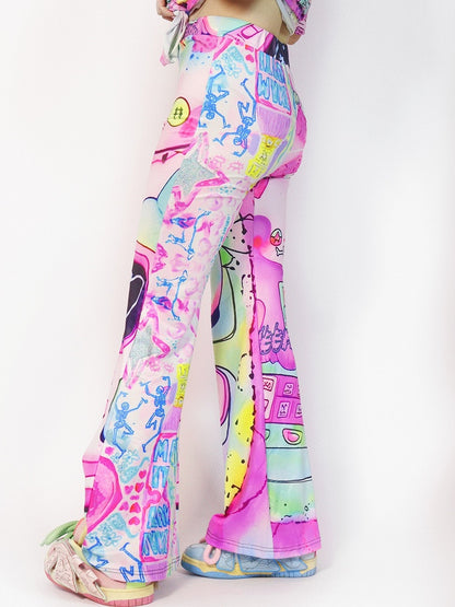 Cartoon Silhouette Hose Flare Print Y2K Bunt