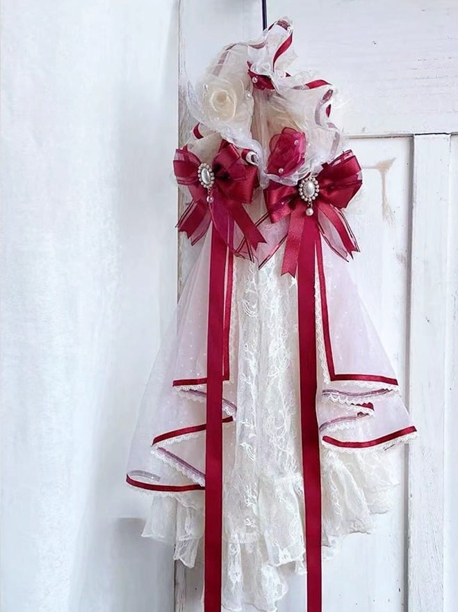 Hairband with Veil and Accents Flower Bead Lolita