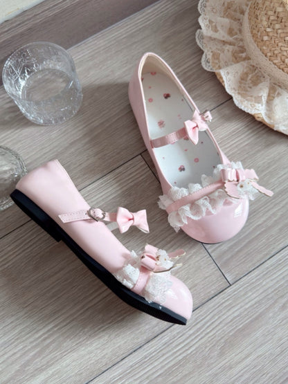- Lolita Leather Flat Lace PU Ruffled Shoes Sakura Pink with