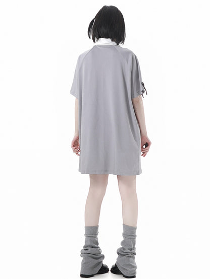 Neckline Star Loose Gray Lace-up Bunny Applique and Dress