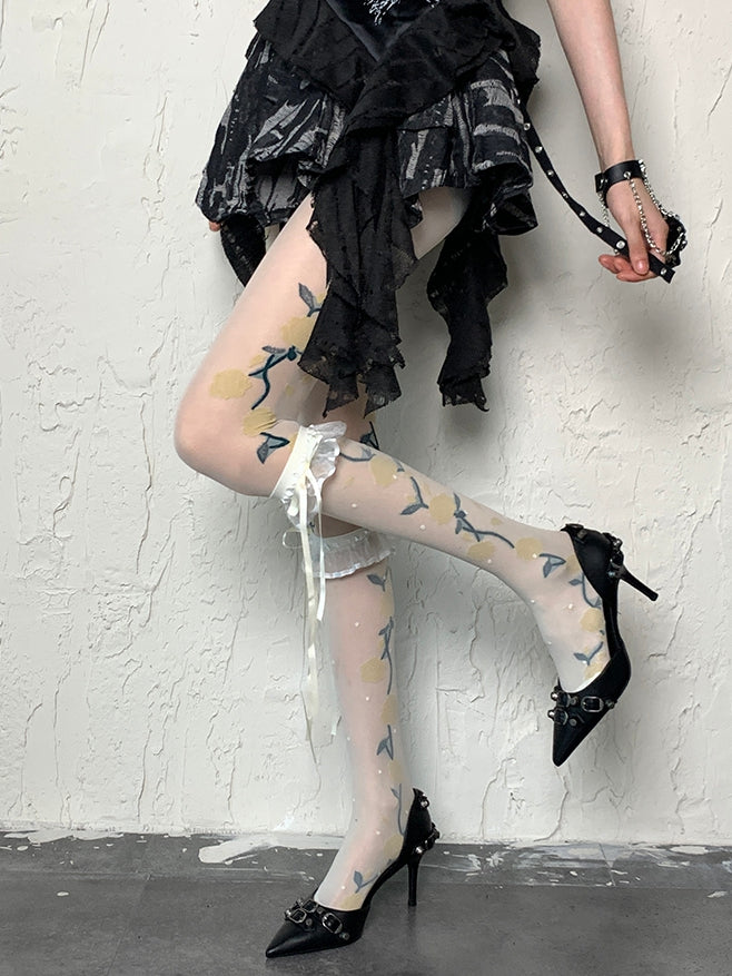 Gepunktete Rüschen, weißes Muster, Y2K, selbstbindender Riemenbesatz