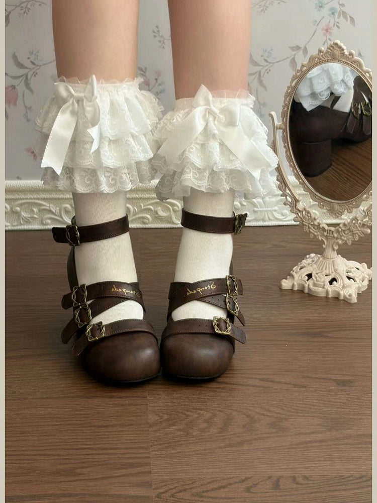Brown Round-Toe Shoes with Square Buckle Straps and 6cm Heel - Dita Lolita Shoes