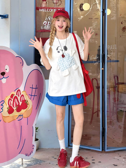 T-Shirt Baumwolle Adorable Puppy Applique Weiß Lose