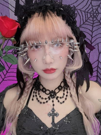 ダーク/ホワイト/グリーン/イエローのスタッドディテールサイバーパンクサングラス