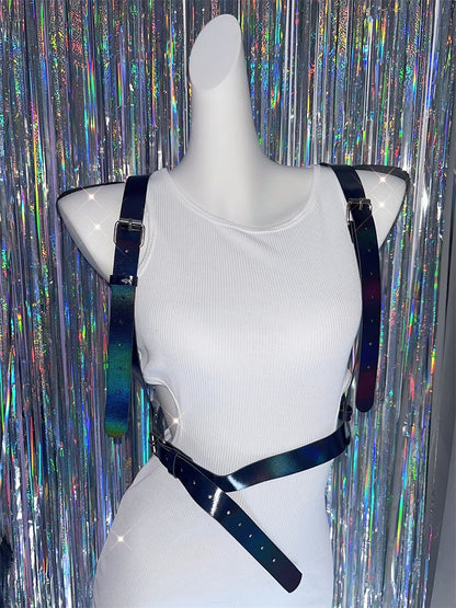 Holografischer Gürtel in Farbe/Schwarz mit Schmetterlingsflügeln