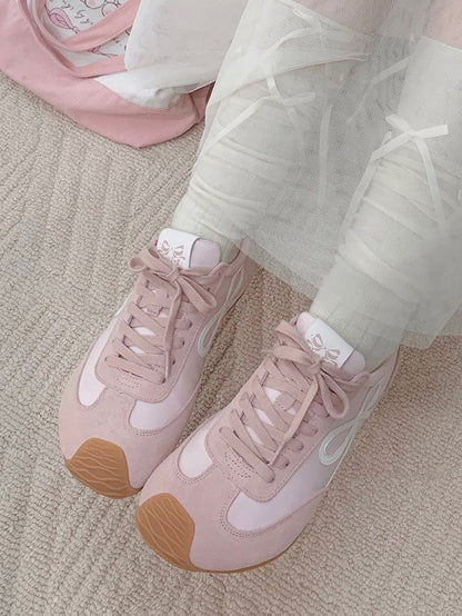 Ties Design Sneakers Pink Bowknot Lace-up Front