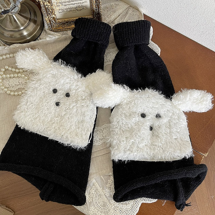 Fluffy Warmers White/Black/Khaki Flared Decorated Leg Puppy