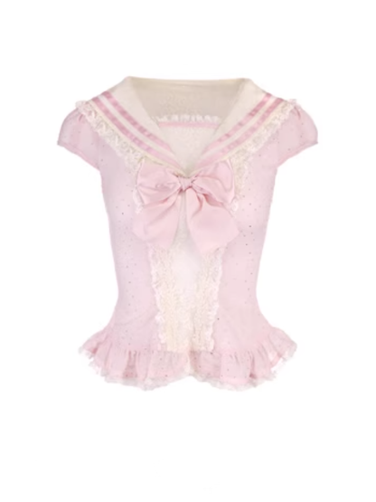 Rosa Chiffon-Top mit Seemanns-Kragenärmeln und