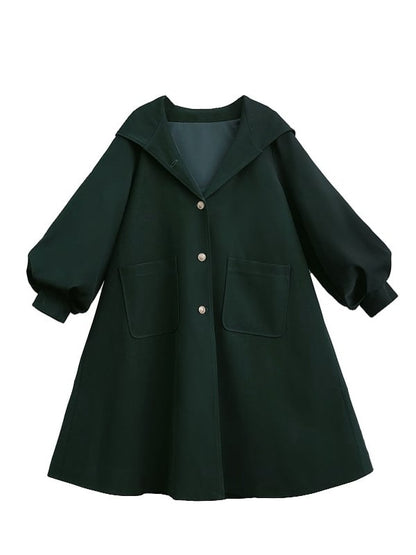 Grüner adretter Mantel mit Ballonärmeln und Kapuze