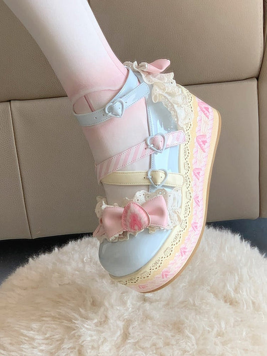 Strawberry Jane Lolita Mary Sea Shoes Salt Blue Platforms Cake Accents Sweet Bow