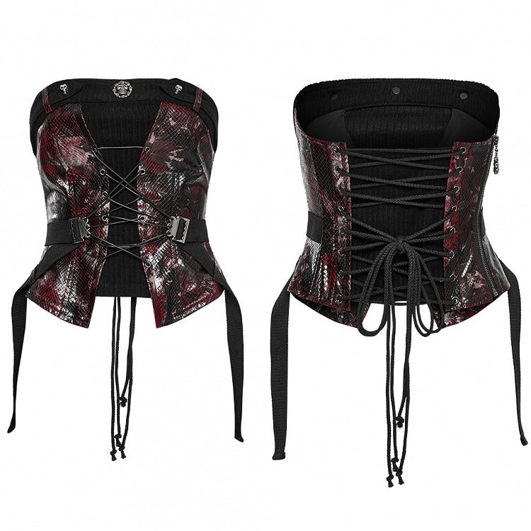 Black Red Punk Drawstring Tube Top