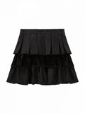 Dark Black Velvet Layered Ruffle Lolita Skirt - Unknown Star