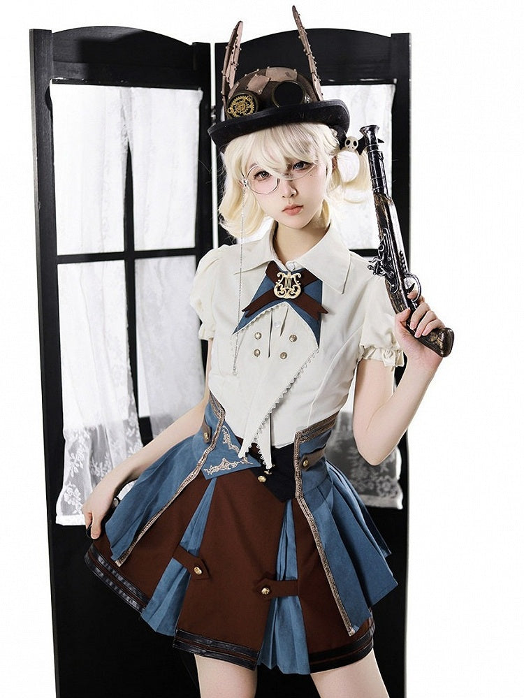 Ouji Style Three-Piece Set Short Sleeve Shirt Ruffle Skirt Tail Train Corset Belt - Xiong Dou Jiang