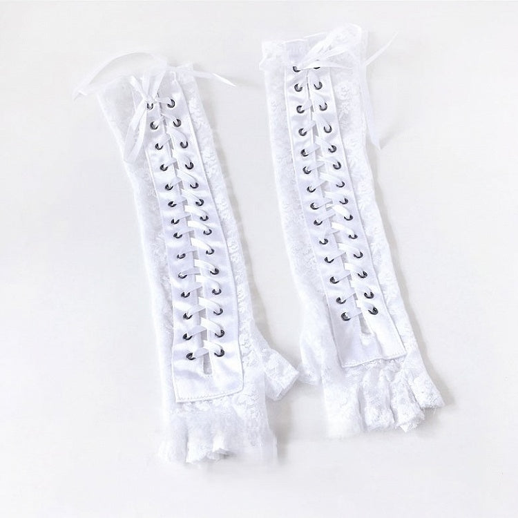 Black/White Gothic Lace-up Arm Warmers