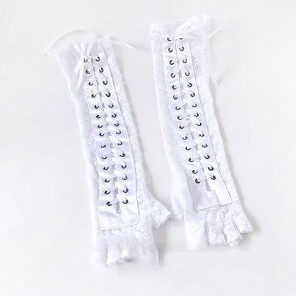 Black/White Gothic Lace-up Arm Warmers