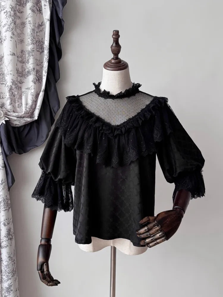 All Black Aristocrat  Gothic Edward Neck / V-neck Top