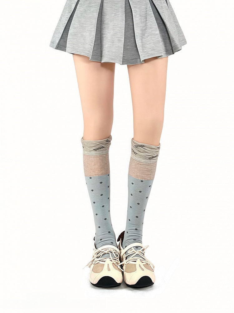Dots Colors with 3 Pattern Ruffled Letter Cuff Polka Calf Socks