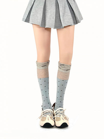 Dots Colors with 3 Pattern Ruffled Letter Cuff Polka Calf Socks