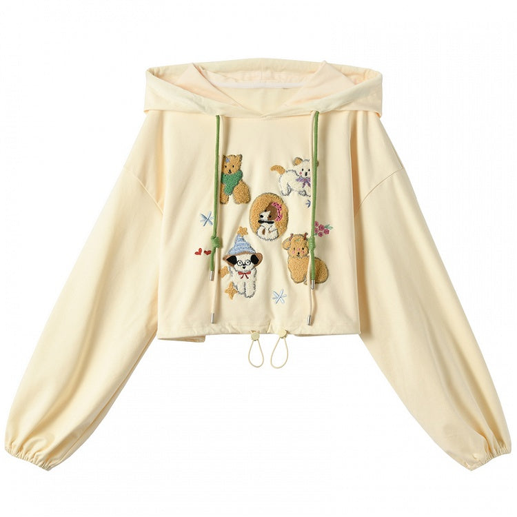 Apricot Plush Puppy Drawstring Waist Hoodie