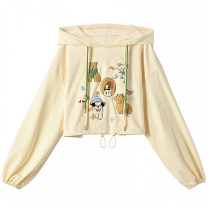 Apricot Plush Puppy Drawstring Waist Hoodie